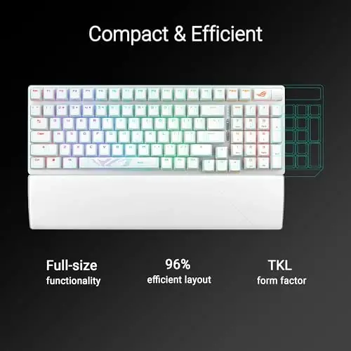 ASUS ROG Strix Scope II 96 Wireless Mechanical Gaming Keyboard – 96% Full-Size, Tri-Mode Connectivity, Hot Swappable Pre-lubed ROG NX Storm Clicky Switches, PBT Keycaps, RGB, PC/Mac Support - White - 2