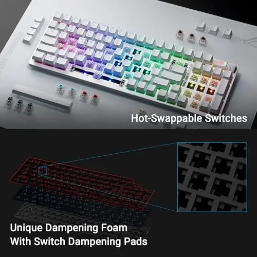 ASUS ROG Strix Scope II 96 Wireless Mechanical Gaming Keyboard – 96% Full-Size, Tri-Mode Connectivity, Hot Swappable Pre-lubed ROG NX Storm Clicky Switches, PBT Keycaps, RGB, PC/Mac Support - White - 4