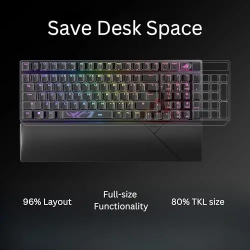 ASUS ROG Strix Scope II 96 Wireless Mechanical Gaming Keyboard – 96% Full-Size, Tri-Mode Connectivity, Hot Swappable Pre-lubed ROG NX Storm Clicky Switches, PBT Keycaps, RGB, PC/Mac Support - Black - 2