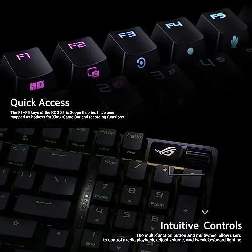 ASUS ROG Strix Scope II 96 Wireless Mechanical Gaming Keyboard – 96% Full-Size, Tri-Mode Connectivity, Hot Swappable Pre-lubed ROG NX Storm Clicky Switches, PBT Keycaps, RGB, PC/Mac Support - Black - 6
