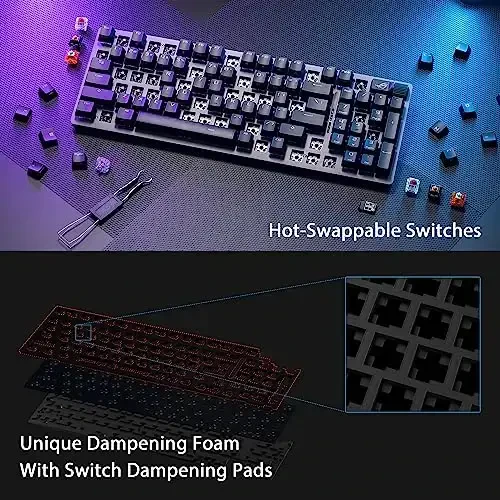ASUS ROG Strix Scope II 96 Wireless Gaming Keyboard, Tri-Mode Connection, Dampening Foam & Switch-Dampening Pads, Hot-Swappable Pre-lubed ROG NX Snow Switches, PBT Keycaps, RGB-Black - 2