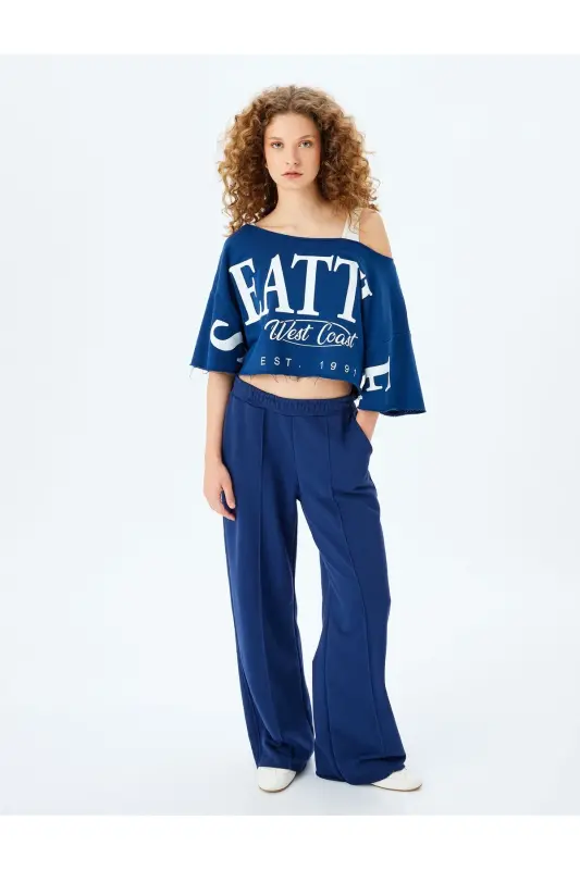 Asymmetric Collar College Print Oversize Short Sleeve T-shirt - 2