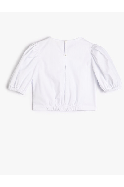 Asymmetric cut, buttoned, short balloon sleeve, cotton crop top. - 4