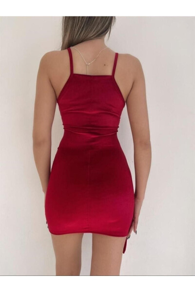 Asymmetric Cut Crossover Velvet Red Mini Strap - GENEL MARKALAR (1)