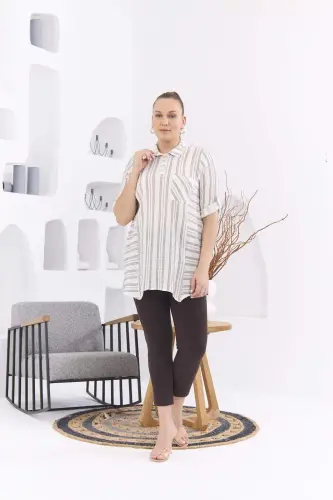 Asymmetric Cut Muslin Fabric Striped Plus Size Mink Tunic - 5