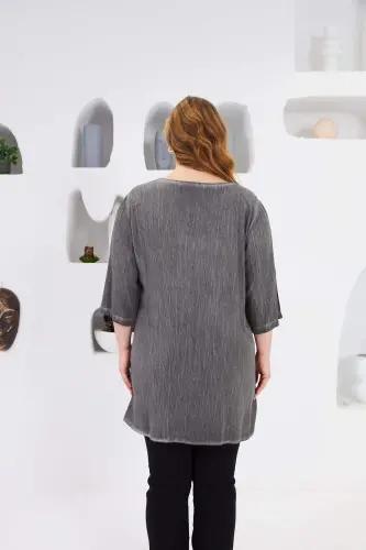 Asymmetric Cut Pocket Detail Plus Size Blouse Charcoal - 10