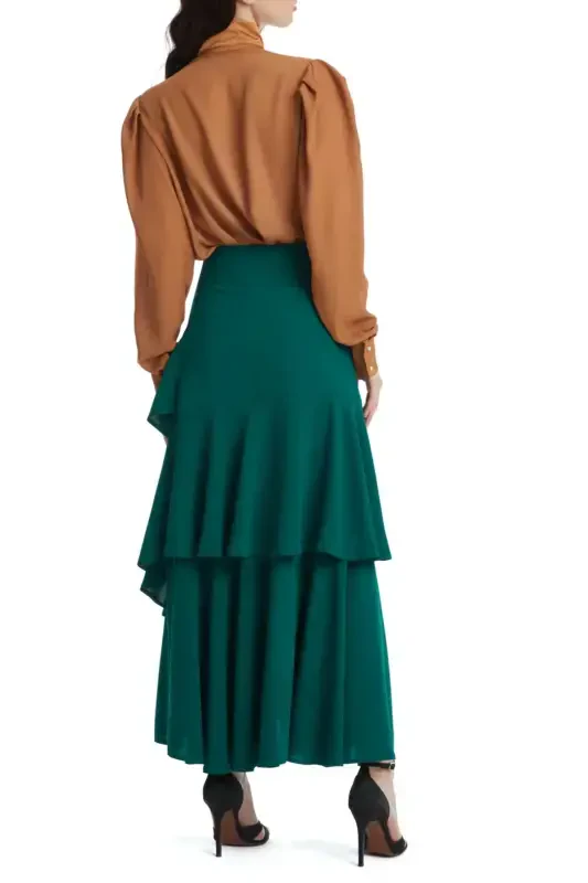 Asymmetric Layered Midi A-Line Bohemian Teal Skirt 39031 - 1