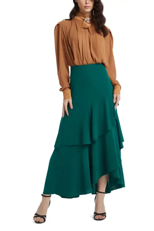 Asymmetric Layered Midi A-Line Bohemian Teal Skirt 39031 - 2