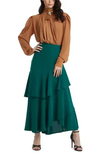 Asymmetric Layered Midi A-Line Bohemian Teal Skirt 39031 - 3