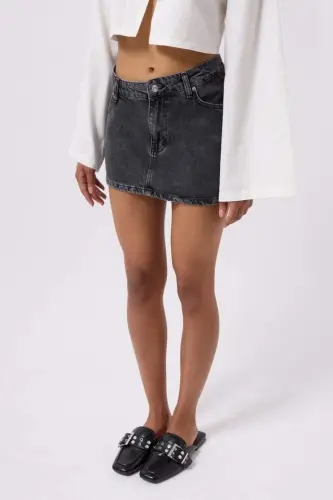 Asymmetric Waist Denim Mini Skirt - 3
