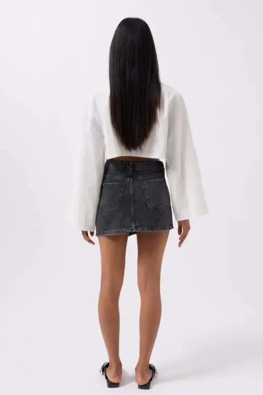 Asymmetric Waist Denim Mini Skirt - 4