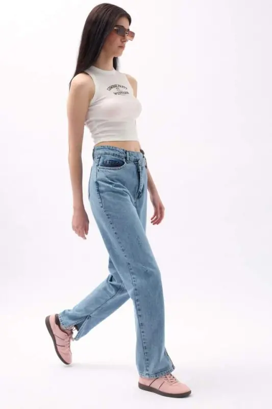 Asymmetric Waistband Slit Jean - 2