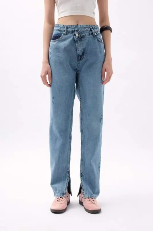 Asymmetric Waistband Slit Jean - 3