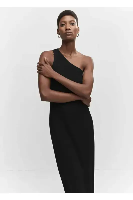 Asymmetrical dress with side slit - MANGO