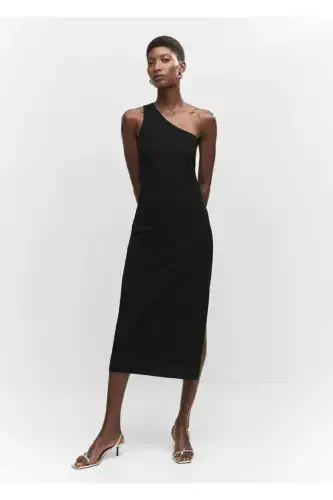 Asymmetrical dress with side slit - MANGO (1)