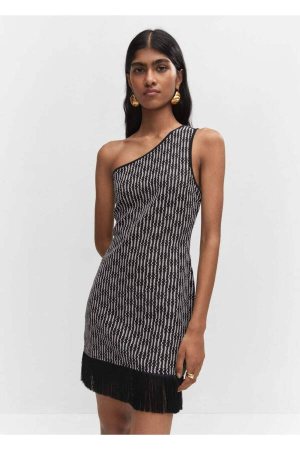 Asymmetrical Dress with Tassel Details - 1