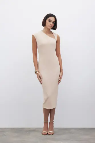 Asymmetrical Midi Dress - BEIGE-BEIGE 