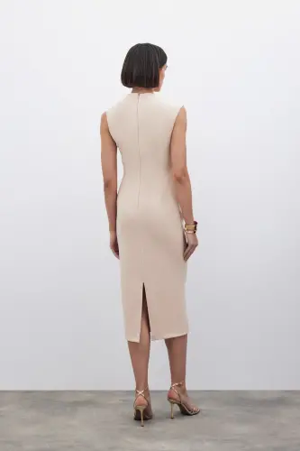 Asymmetrical Midi Dress - BEIGE-BEIGE - 7