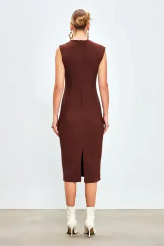 Asymmetrical Midi Dress - Coffee - 6