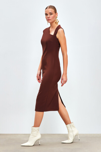 Asymmetrical Midi Dress - Coffee - 9