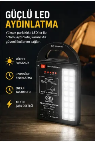 At-999 Güneş Enerjili Solar Panel Aydınlatma Sistemi Powerbank+usb Çıkış+ 3 Ampül Lamba Kamp Piknik - 4