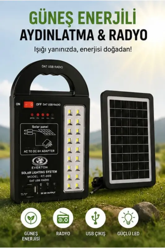 At-999 Güneş Enerjili Solar Panel Aydınlatma Sistemi Powerbank+usb Çıkış+ 3 Ampül Lamba Kamp Piknik - 7