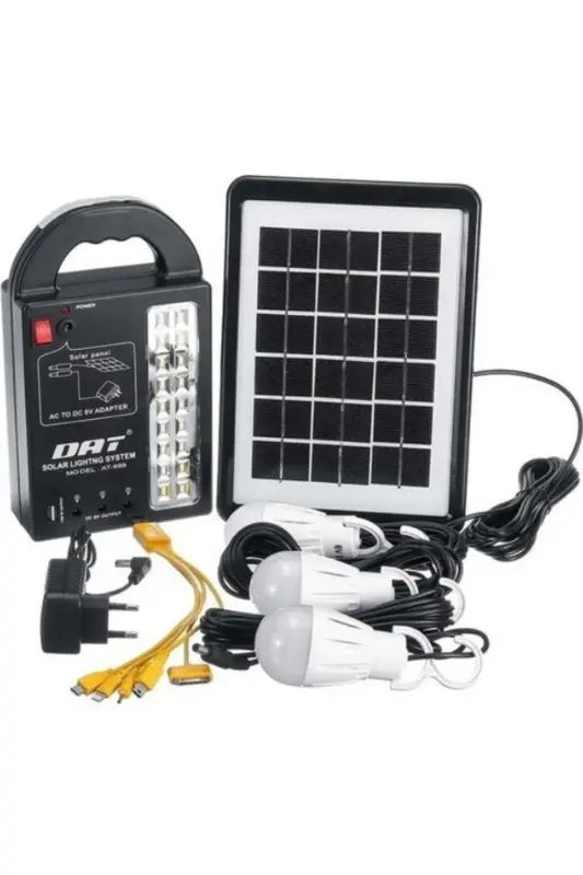 At-999 Quyosh energiyasi bilan ishlaydigan quyosh paneli yoritish tizimi Powerbank+usb chiqishi+ 3 ta lampochka lampasi lager pikniki - ATAŞBEY