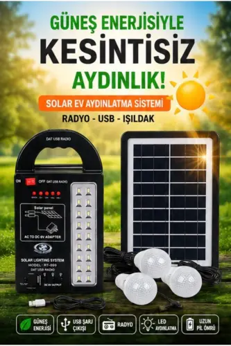 At-999 Quyosh energiyasi bilan ishlaydigan quyosh paneli yoritish tizimi Powerbank+usb chiqishi+ 3 ta lampochka lampasi lager pikniki - 3