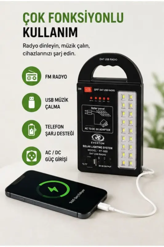 At-999 Quyosh energiyasi bilan ishlaydigan quyosh paneli yoritish tizimi Powerbank+usb chiqishi+ 3 ta lampochka lampasi lager pikniki - 5
