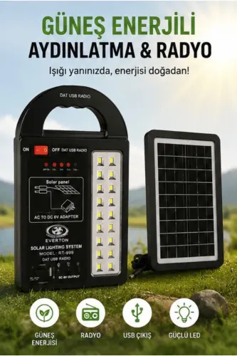 At-999 Solar Panel Lighting System with Powerbank+usb Output+ 3 Bulb Lamps Camping Picnic - 7