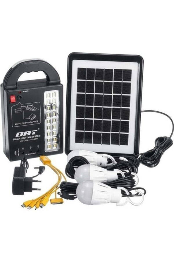 At-999 Solar Panel Lighting System with Powerbank+usb Output+ 3 Bulb Lamps Camping Picnic - 1