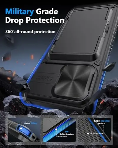 ATATOO для чехла iPhone 15 Pro Max, со встроенным держателем для карт (3-5 карт) и сдвижной крышкой камеры, военная защита, прочный силиконовый чехол для телефона iPhone 15 Pro Max 6.7