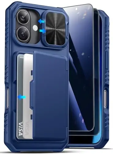 ATATOO для чехла iPhone 17 с кошельком и защитным экраном [2 шт.], держатель для карт и шторка для камеры, чехол для iPhone 17 6.3