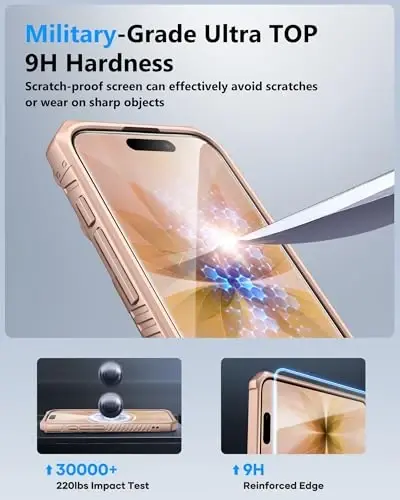 ATATOO для чехла iPhone 17 с кошельком и защитным стеклом из закаленного стекла HD [2 шт.], держателем для карт и сдвижной крышкой камеры, защитой военного класса, жестким защитным чехлом для iPhone 17 6,3 дюйма 2025 г., розовое золото - 3