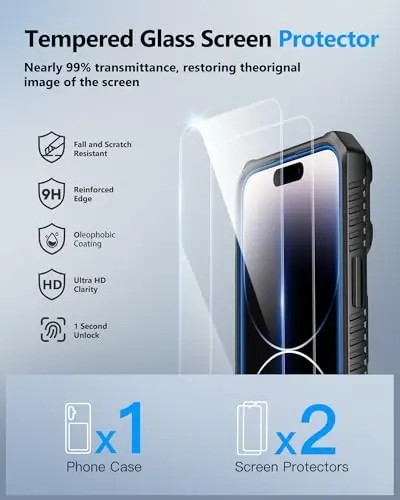 ATATOO для iPhone 14 Pro Max Чехол-кошелек с защитным экраном из закаленного стекла HD [2 штуки], держатель для карт и сдвижная крышка камеры, защита военного класса, защитный чехол для iPhone 14 Pro Max, черный - 3