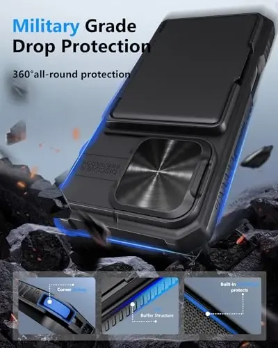 ATATOO для iPhone 16 Pro Case Wallet, встроенный держатель карт (3-5 карт) [RFID Blocking] и сдвижная крышка камеры, защита военного класса, прочный силиконовый чехол для iPhone 16 Pro 6.3