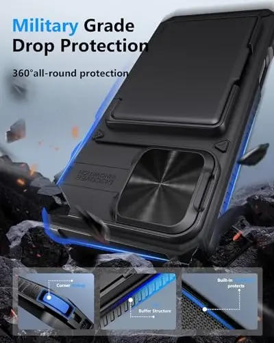 ATATOO для iPhone 16 Pro Max Case Wallet, встроенный держатель для карт (3-5 карт) [RFID Blocking] и сдвижная крышка камеры, защита военного уровня, прочный силиконовый чехол для iPhone 16 Pro Max 6.9