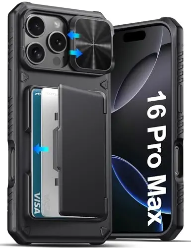 ATATOO для iPhone 16 Pro Max Case Wallet, встроенный держатель для карт (3-5 карт) [RFID Blocking] и сдвижная крышка камеры, защита военного уровня, прочный силиконовый чехол для iPhone 16 Pro Max 6.9