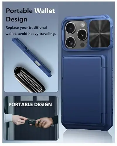 ATATOO для iPhone 16 Pro Wallet Case, встроенный держатель для карт (3-5 карт) и сдвижная крышка камеры и защита RFID, защита военного класса, прочный противоударный чехол для iPhone 16 Pro 6.3