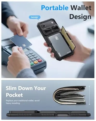 ATATOO для iPhone Air Case Wallet, встроенный держатель карт (3-5 карт) [блокировка RFID] и сдвижная крышка камеры, защита военного уровня, защитный чехол для iPhone Air (17Air) 2025 6.5