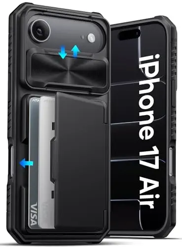 ATATOO для iPhone Air Case Wallet, встроенный держатель карт (3-5 карт) [блокировка RFID] и сдвижная крышка камеры, защита военного уровня, защитный чехол для iPhone Air (17Air) 2025 6.5