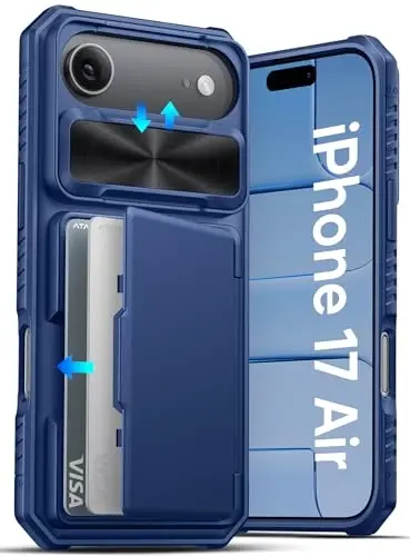 ATATOO для iPhone Air Wallet Case, встроенный держатель для карт (3-5 карт) и сдвижная крышка камеры и блокировка RFID, защита военного класса, жесткий противоударный чехол для iPhone Air (17Air) 2025 6.5