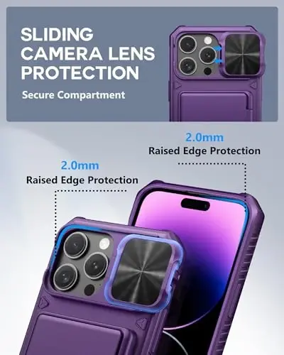 ATATOO for iPhone 14 Pro Max Case, Built-in Card Holder (Store 3-5 Cards) & Slide Camera Cover & RFID Blocking, Military Grade Protection, Hard Wallet Phone Case for 14 Pro Max 6.7