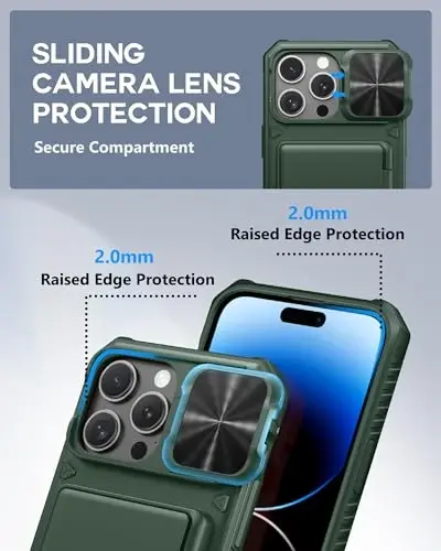 ATATOO for iPhone 14 Pro Max Case, Built-in Card Holder (Store 3-5 Cards) & Sliding Camera Cover, Military Grade Protection, Heavy Duty Sturdy Durable Wallet Phone Case for 14 Pro Max 6.7