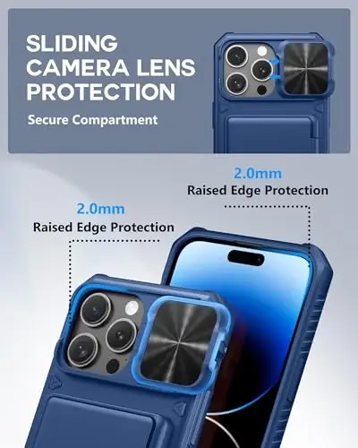 ATATOO for iPhone 14 Pro Max hamyon g'ilofi, ichiga o'rnatilgan karta ushlagichi (3-5 karta) & kamera qopqog'i & RFID blokirovkasi, harbiy darajadagi himoya, zarbga chidamli telefon g'ilofi 14 Pro Max 6.7