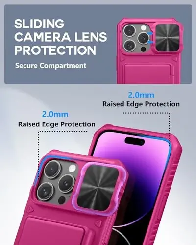 ATATOO for iPhone 14 Pro Max Wallet Case with Card Holder (3-5 Cards) [RFID Blocking] & Sliding Camera Cover, Military Grade Protection, Women Men Cute Phone Case for 14 Pro Max 6.7