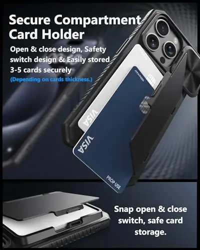 ATATOO for iPhone 15 Pro Case Wallet, Built-in Card Holder(Store 4-5 Cards) & Slide Camera Cover & Kickstand, Military Grade Protection, Rugged Silicone Case for 15 Pro 6.1
