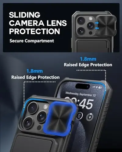 ATATOO for iPhone 15 Pro Case Wallet, Built-in Card Holder(Store 4-5 Cards) & Slide Camera Cover & Kickstand, Military Grade Protection, Rugged Silicone Case for 15 Pro 6.1