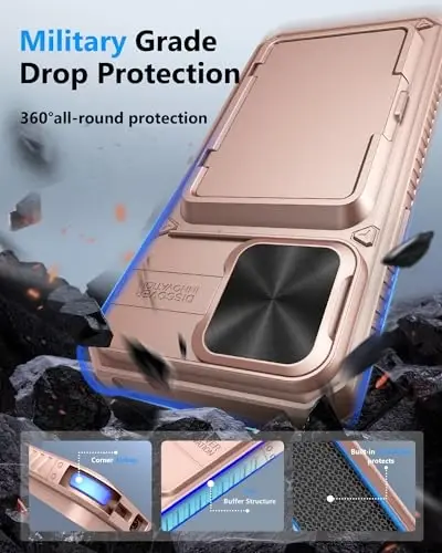 ATATOO for iPhone 15 Pro Max Case, Card Holder (3-5 Cards), Rose Gold | Slide Camera Lens Cover, Military Grade Drop Protection, Silicone Protective Wallet Case for iPhone 15 Pro Max 6.7