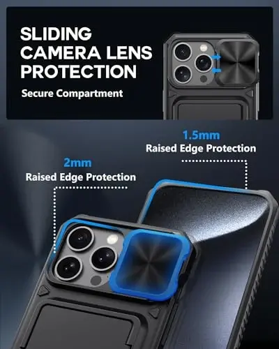 ATATOO for iPhone 15 Pro Max Case Wallet, Built-in Card Holder (3-5 Cards) & Slide Camera Cover, Military Grade Protection, Rugged Silicone Phone Case for iPhone 15 Pro Max 6.7
